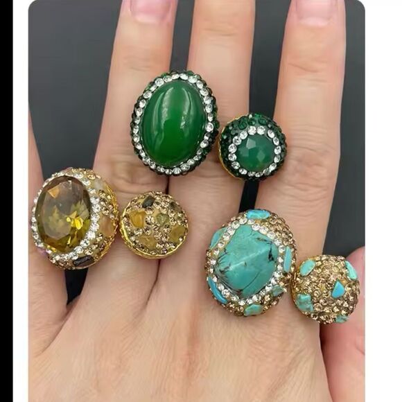 Amber And Champagne Double Adjustable Statement Ring - Picture 3 of 16